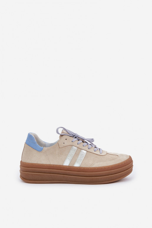 Zazoo N1068S4 Women's Suede Sneakers On Platform Beige Zazoo N1068S4 Women's Suede Sneakers On Platform Beige
