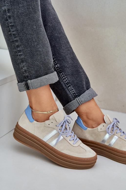 Zazoo N1068S4 Women's Suede Sneakers On Platform Beige Zazoo N1068S4 Women's Suede Sneakers On Platform Beige