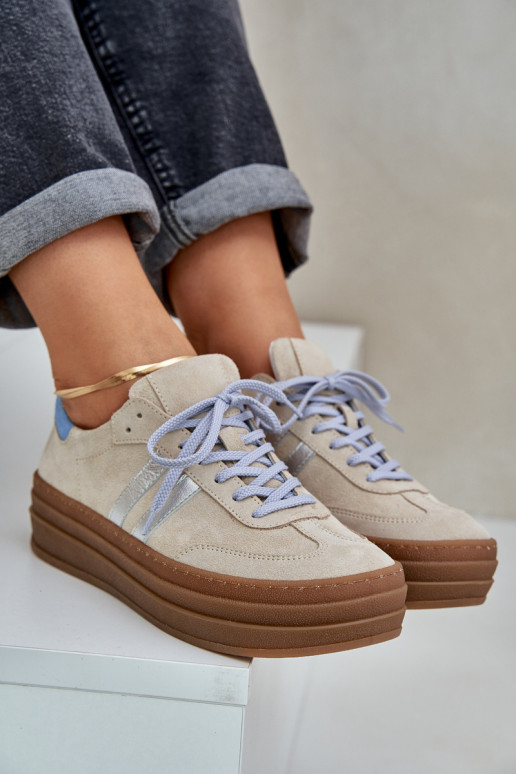 Zazoo N1068S4 Women's Suede Sneakers On Platform Beige Zazoo N1068S4 Women's Suede Sneakers On Platform Beige