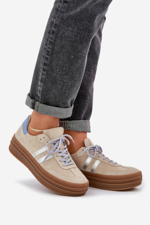 Zazoo N1068S4 Women's Suede Sneakers On Platform Beige Zazoo N1068S4 Women's Suede Sneakers On Platform Beige