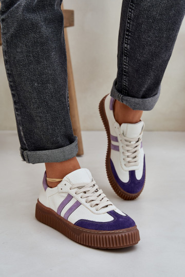 Zazoo N1068S6 Skórzane Niskie Sneakersy Damskie Na Platformie Białe