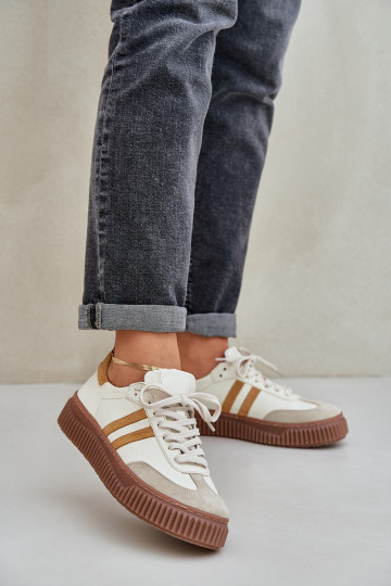 Zazoo N1068S6 Leather Low Sneakers Women On Platform Beige 2