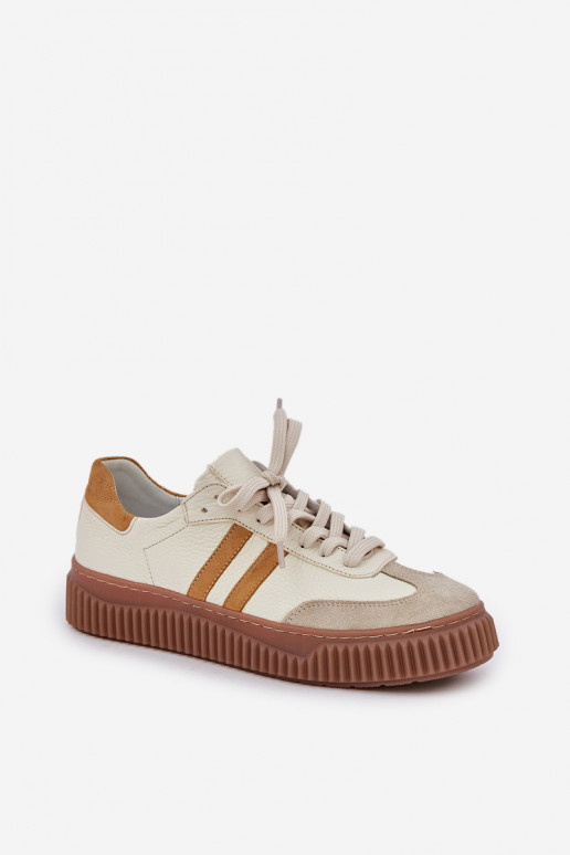 Zazoo N1068S6 Leather Low Sneakers Women On Platform Beige Zazoo N1068S6 Leather Low Sneakers Women On Platform Beige