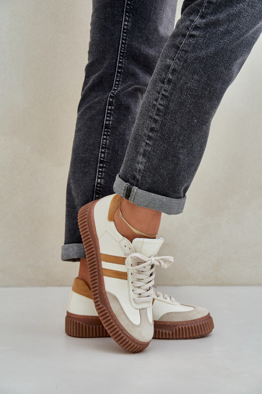 Zazoo N1068S6 Skórzane Niskie Sneakersy Damskie Na Platformie Beżowe Zazoo N1068S6 Skórzane Niskie Sneakersy Damskie Na Platformie Beżowe