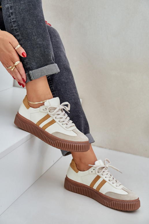 Zazoo N1068S6 Leather Low Sneakers Women On Platform Beige Zazoo N1068S6 Leather Low Sneakers Women On Platform Beige