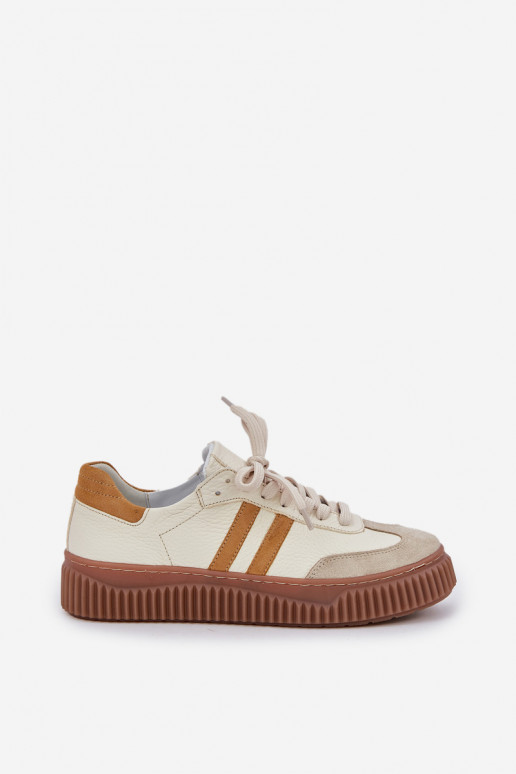 Zazoo N1068S6 Leather Low Sneakers Women On Platform Beige Zazoo N1068S6 Leather Low Sneakers Women On Platform Beige