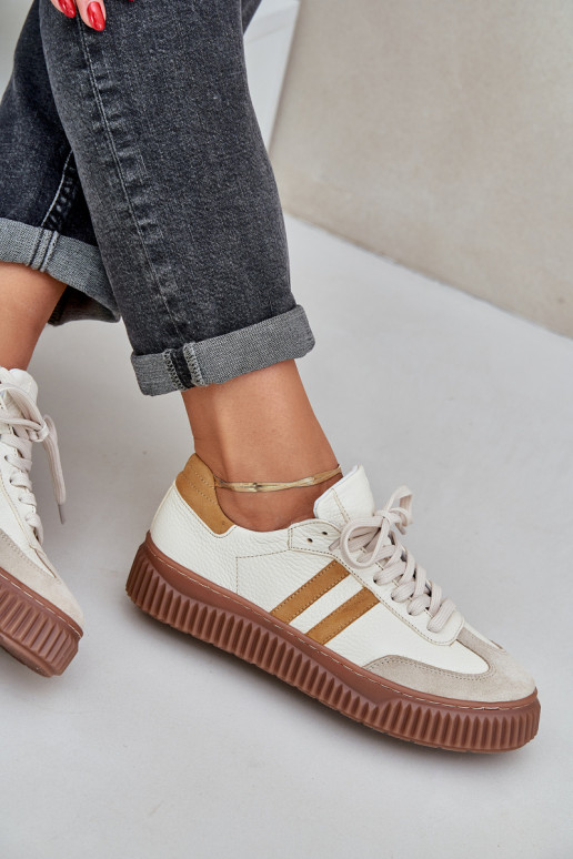 Zazoo N1068S6 Skórzane Niskie Sneakersy Damskie Na Platformie Beżowe Zazoo N1068S6 Skórzane Niskie Sneakersy Damskie Na Platformie Beżowe