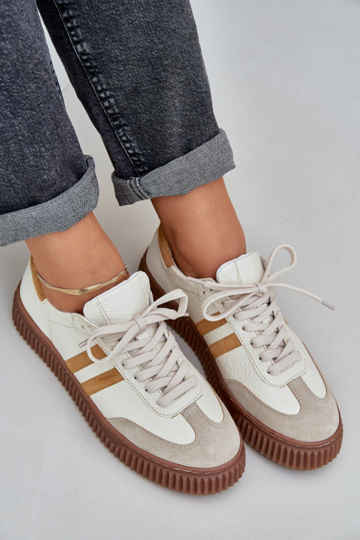 Zazoo N1068S6 Leather Low Sneakers Women On Platform Beige Zazoo N1068S6 Leather Low Sneakers Women On Platform Beige