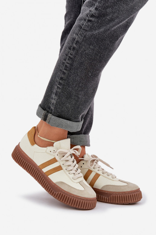 Zazoo N1068S6 Skórzane Niskie Sneakersy Damskie Na Platformie Beżowe Zazoo N1068S6 Skórzane Niskie Sneakersy Damskie Na Platformie Beżowe