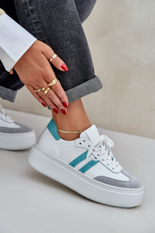 Zazoo N1068S8 Skórzane Niskie Sneakersy Damskie Na Platformie Białe