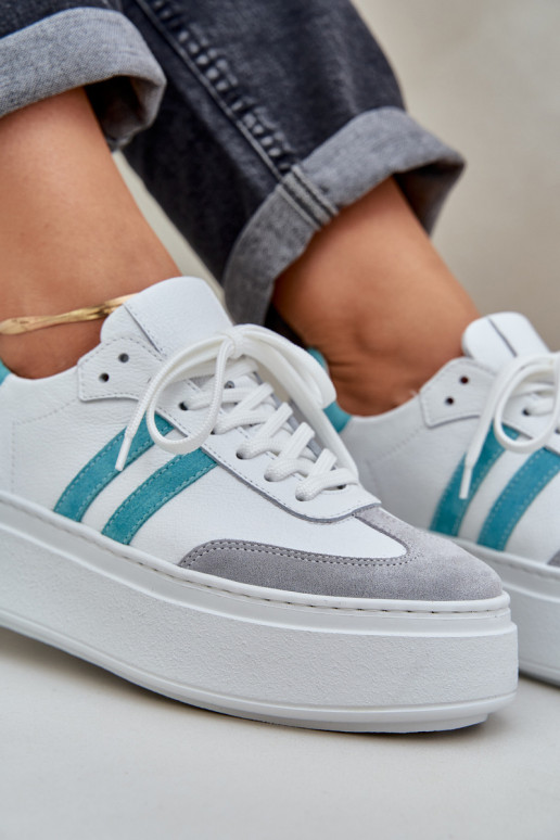 Zazoo N1068S8 Skórzane Niskie Sneakersy Damskie Na Platformie Białe