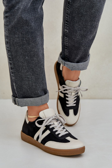 Zazoo N1068 Skórzane Niskie Sneakersy Damskie Czarne 2