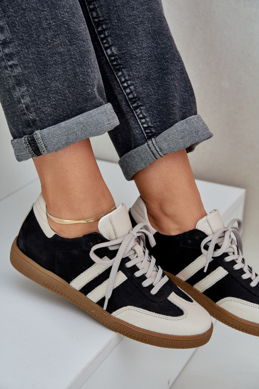 Zazoo N1068 Skórzane Niskie Sneakersy Damskie Czarne