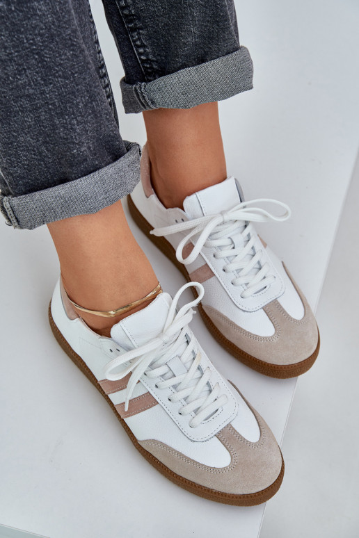 Zazoo N1068 Leather Low Sneakers Women Beige Zazoo N1068 Leather Low Sneakers Women Beige