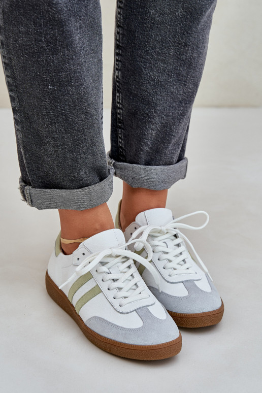 Zazoo N1068 Skórzane Niskie Sneakersy Damskie Białe