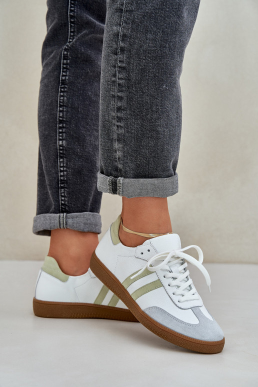 Zazoo N1068 Skórzane Niskie Sneakersy Damskie Białe