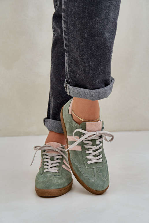 Green Suede Low Sneakers Women's Zazoo Green Suede Low Sneakers Women's Zazoo