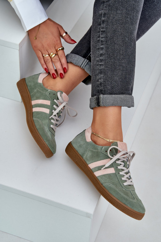 Green Suede Low Sneakers Women's Zazoo Green Suede Low Sneakers Women's Zazoo