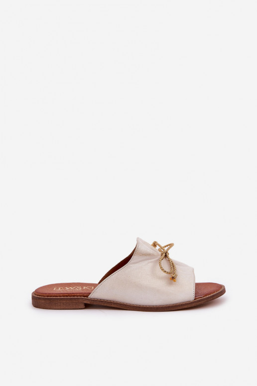 Leather Flat Elegant Slippers With Bow Lewski 3572 Worn Gold Leather Flat Elegant Slippers With Bow Lewski 3572 Worn Gold