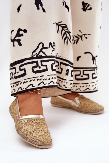 Elegant Leather Espadrilles With Weaving Beige-Golden Zazoo 10178 2
