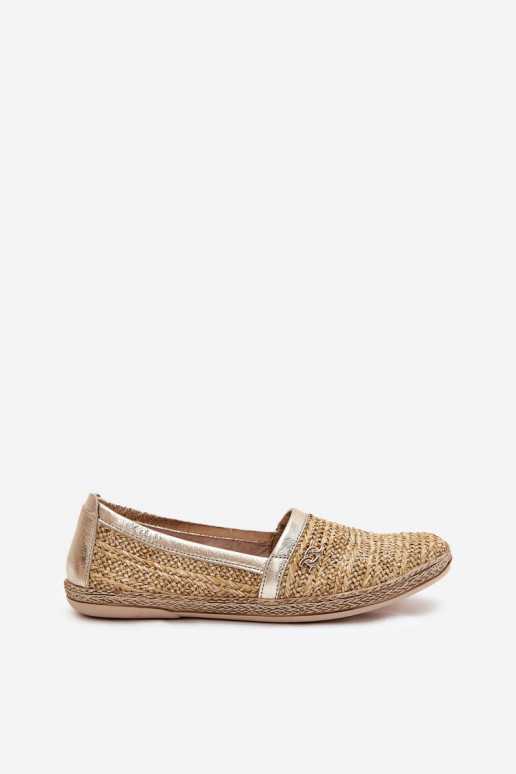Elegant Leather Espadrilles With Weaving Beige-Golden Zazoo 10178