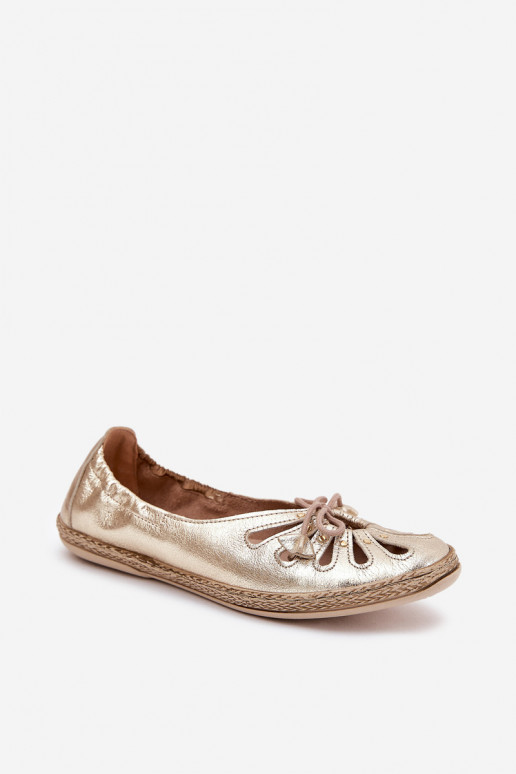 Flat Ballet Shoes Made Of Natural Leather Zazoo 10179 Gold Flat Ballet Shoes Made Of Natural Leather Zazoo 10179 Gold