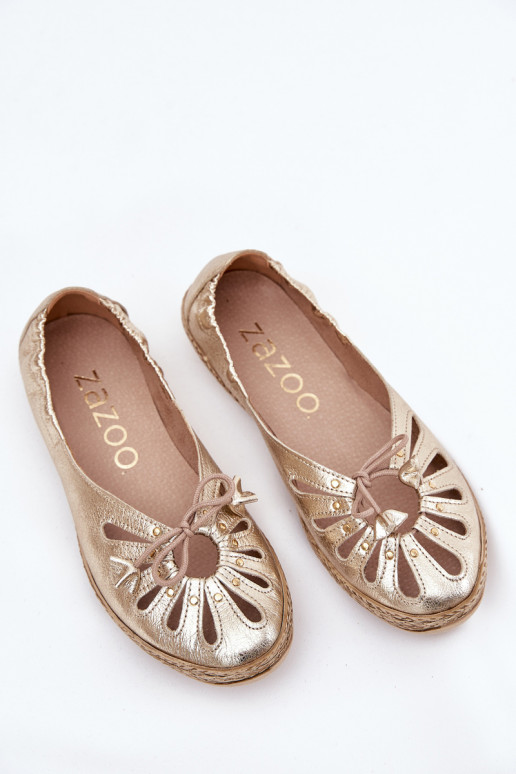 Flat Ballet Shoes Made Of Natural Leather Zazoo 10179 Gold Flat Ballet Shoes Made Of Natural Leather Zazoo 10179 Gold