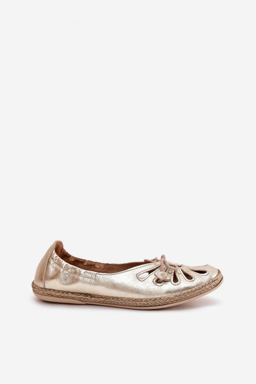 Flat Ballet Shoes Made Of Natural Leather Zazoo 10179 Gold Flat Ballet Shoes Made Of Natural Leather Zazoo 10179 Gold