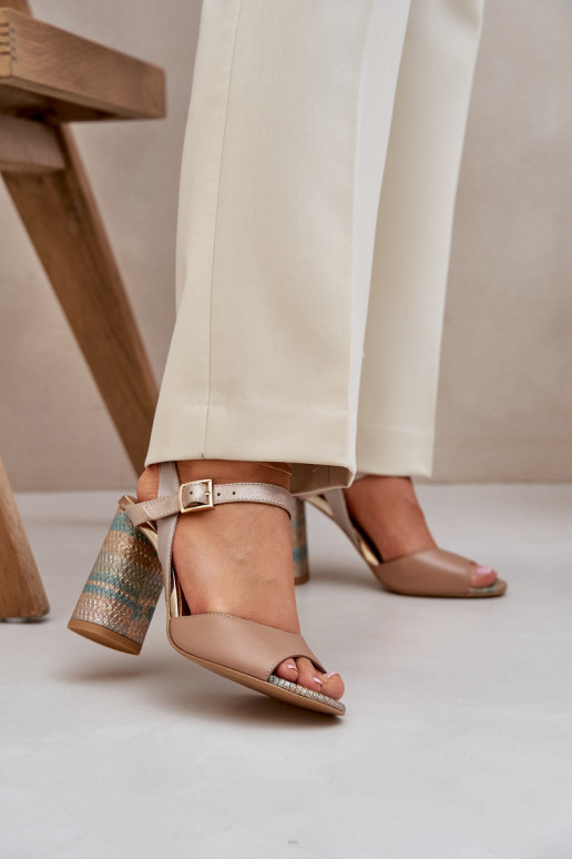 Leather Elegant Sandals On Heel Dark Beige Laura Messi 2136 Leather Elegant Sandals On Heel Dark Beige Laura Messi 2136