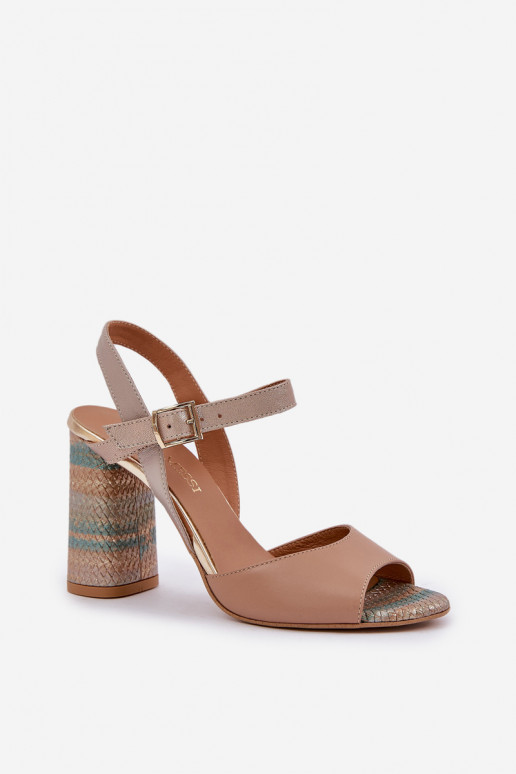 Leather Elegant Sandals On Heel Dark Beige Laura Messi 2136 Leather Elegant Sandals On Heel Dark Beige Laura Messi 2136