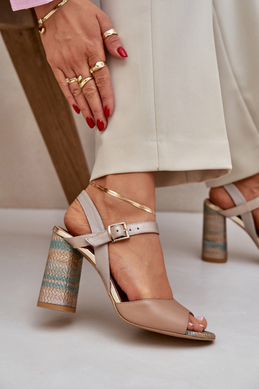 Leather Elegant Sandals On Heel Dark Beige Laura Messi 2136 Leather Elegant Sandals On Heel Dark Beige Laura Messi 2136