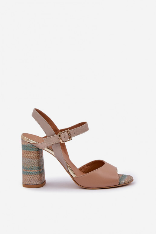 Leather Elegant Sandals On Heel Dark Beige Laura Messi 2136 Leather Elegant Sandals On Heel Dark Beige Laura Messi 2136