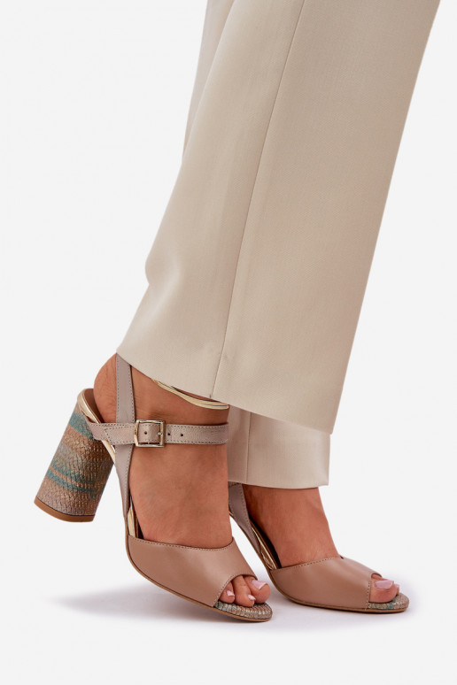 Leather Elegant Sandals On Heel Dark Beige Laura Messi 2136 Leather Elegant Sandals On Heel Dark Beige Laura Messi 2136