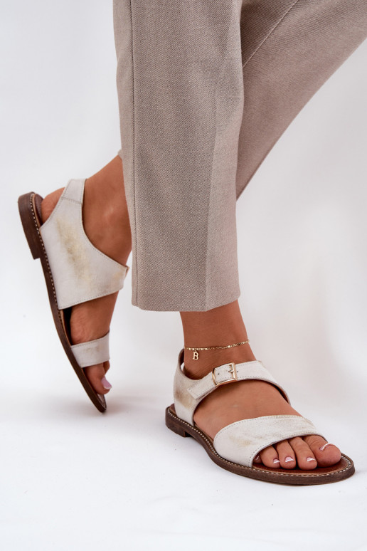 Women's Leather Flat Sandals Zazoo 3014 Distressed Gold Women's Leather Flat Sandals Zazoo 3014 Distressed Gold