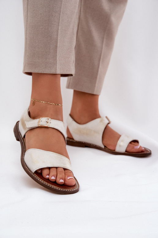 Women's Leather Flat Sandals Zazoo 3014 Distressed Gold Women's Leather Flat Sandals Zazoo 3014 Distressed Gold