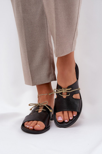 Ladies leather sandals on flat heel Zazoo 3022 black 2