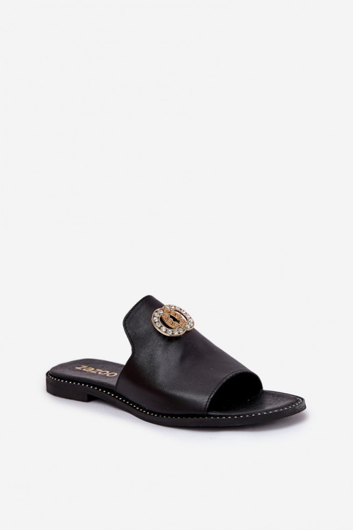 Elegant Women's Leather Slippers With Decoration Zazoo 3008 Black Elegant Women's Leather Slippers With Decoration Zazoo 3008 Black
