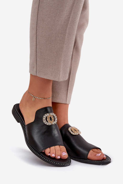 Elegant Women's Leather Slippers With Decoration Zazoo 3008 Black Elegant Women's Leather Slippers With Decoration Zazoo 3008 Black