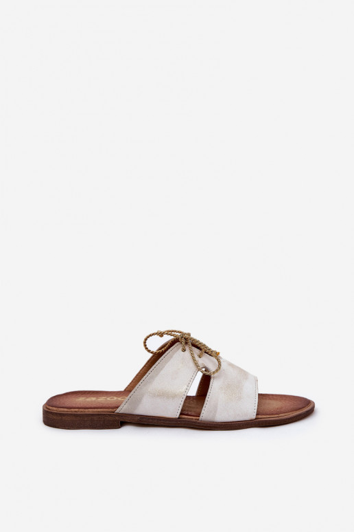 Ladies Leather Slippers On Flat Heel Zazoo 3022 Distressed Gold Ladies Leather Slippers On Flat Heel Zazoo 3022 Distressed Gold