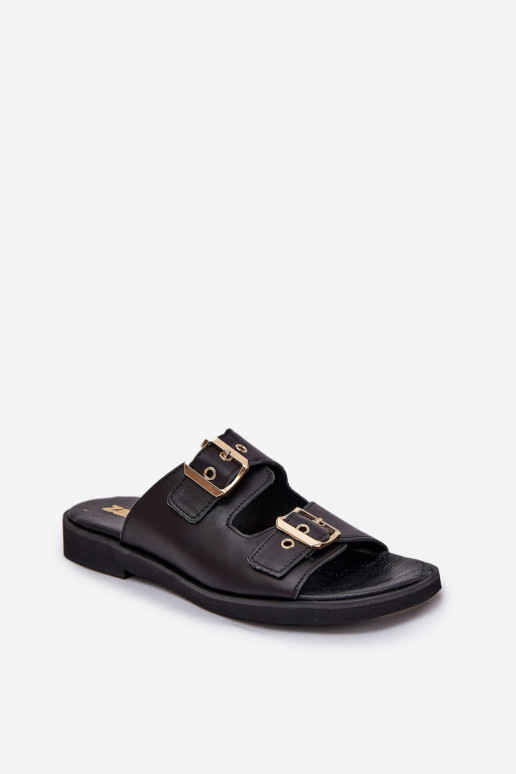 Leather Flat Sandals With Buckles Zazoo 3020 Black Leather Flat Sandals With Buckles Zazoo 3020 Black
