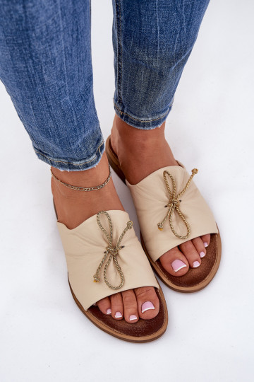 Zazoo 2659 Leather Women's Slippers Beige 2