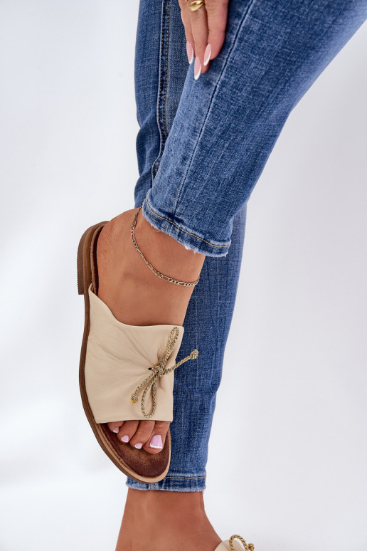 Zazoo 2659 Leather Women's Slippers Beige Zazoo 2659 Leather Women's Slippers Beige