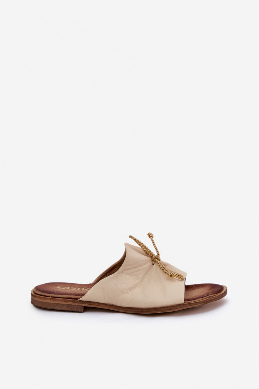 Zazoo 2659 Leather Women's Slippers Beige Zazoo 2659 Leather Women's Slippers Beige