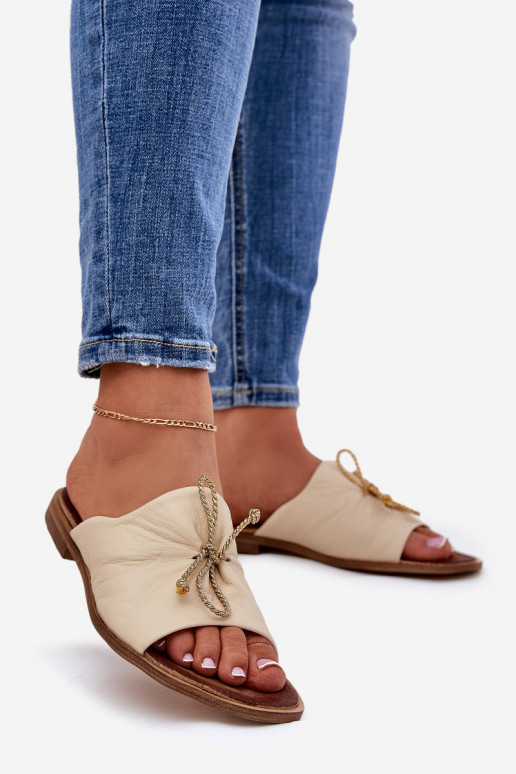 Zazoo 2659 Leather Women's Slippers Beige Zazoo 2659 Leather Women's Slippers Beige