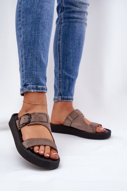 Women's Suede Platform Slippers Brown Zazoo 3024 Women's Suede Platform Slippers Brown Zazoo 3024