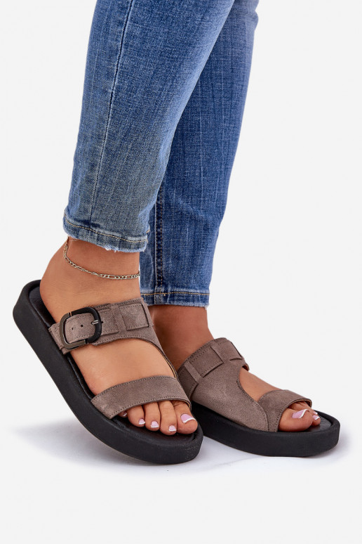 Women's Suede Platform Slippers Brown Zazoo 3024 Women's Suede Platform Slippers Brown Zazoo 3024