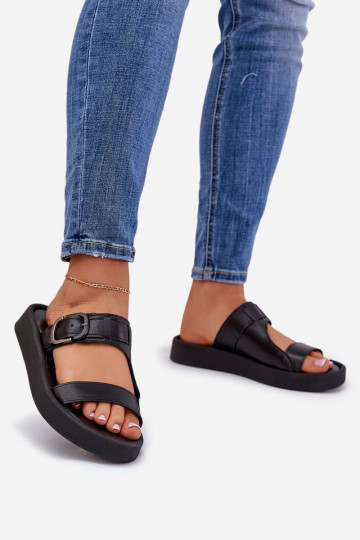 Leather Women's Platform Sandals Black Zazoo 3024