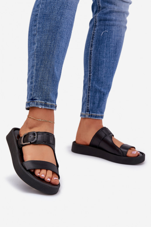 Leather Women's Platform Sandals Black Zazoo 3024 Leather Women's Platform Sandals Black Zazoo 3024