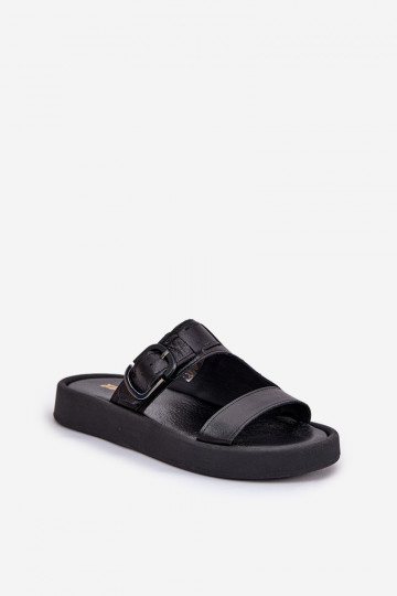 Leather Women's Platform Sandals Black Zazoo 3024 2