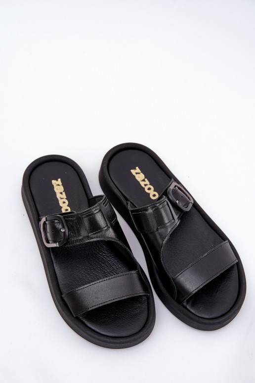 Leather Women's Platform Sandals Black Zazoo 3024 Leather Women's Platform Sandals Black Zazoo 3024